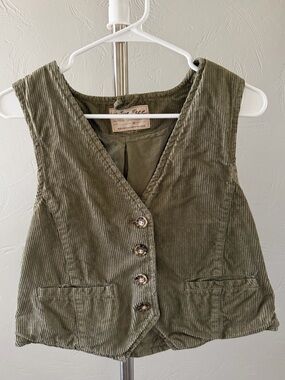 We The Free by Free People Olive Green Corduroy Button Front Vest Size M